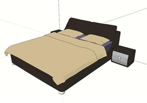 现代双人床带床头柜SU(草图大师)模型