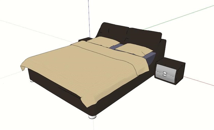 现代双人床带床头柜su模型