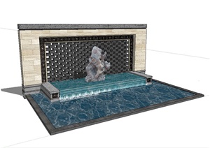 新中式水景墙详细设计SU(草图大师)模型