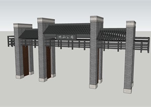 中式公园大门详细设计SU(草图大师)模型