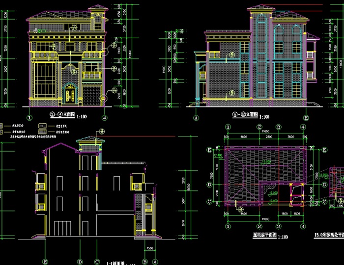 美式独栋多层详细的别墅设计cad施工图(2)