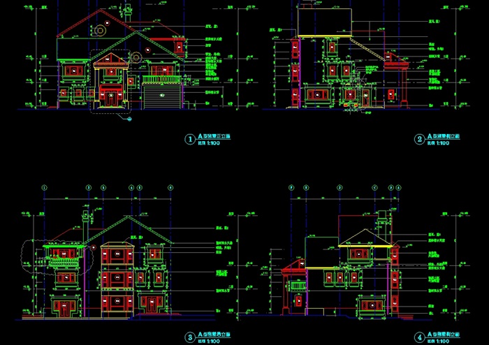 独栋多层的别墅设计cad方案图(1)