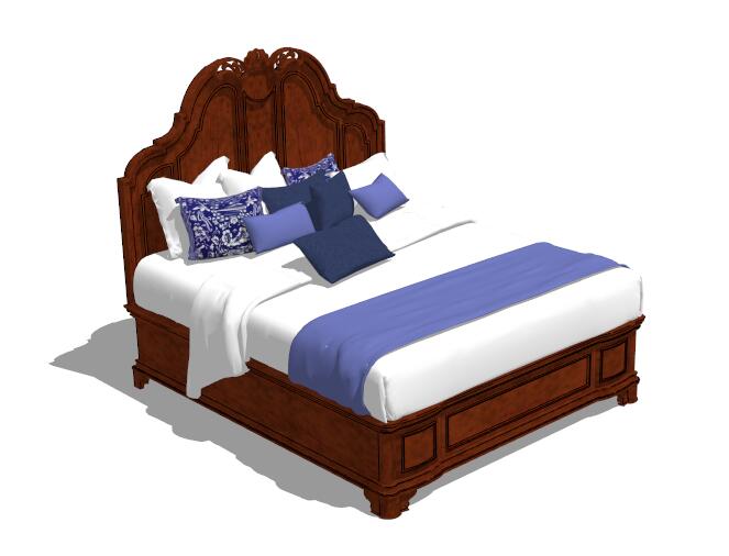 古典美式双人床设计su模型