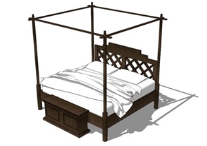 经典中式风格架子床设计SU(草图大师)模型