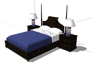 美式床及床头柜设计SU(草图大师)模型