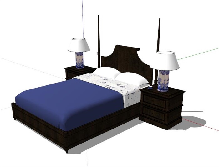 美式床及床头柜设计su模型