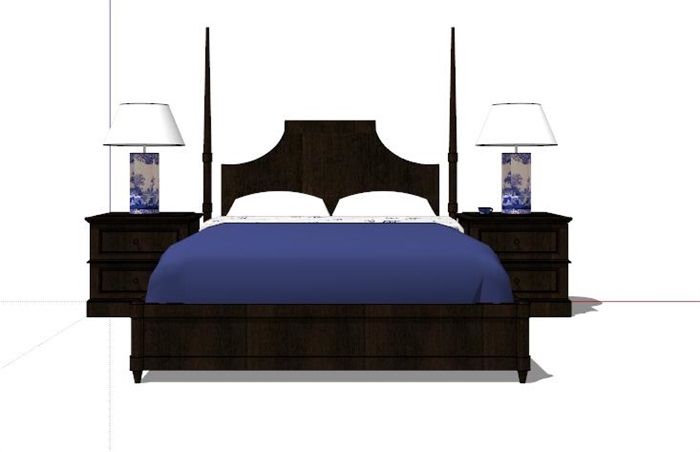 美式床及床头柜设计su模型