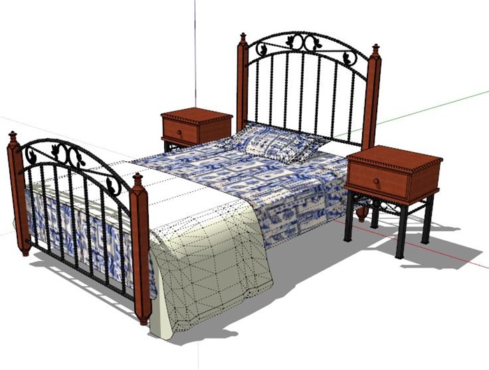 现代铁艺床及床头柜su模型