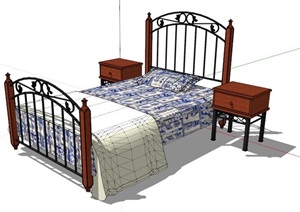 现代铁艺床及床头柜SU(草图大师)模型