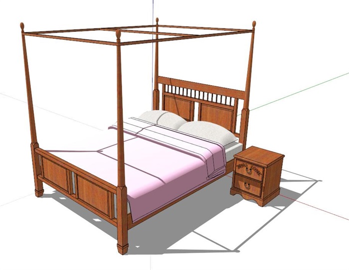 简约中式架子床及床头柜设计su模型