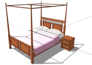 简约中式架子床及床头柜设计SU(草图大师)模型
