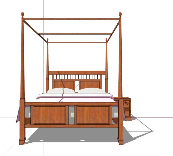 简约中式架子床及床头柜设计su模型