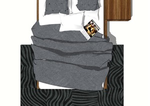 现代风格双人床、床头柜SU(草图大师)模型