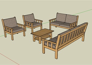 木制沙发茶几家具组合SU(草图大师)模型