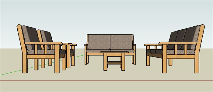 木制沙发茶几家具组合su模型