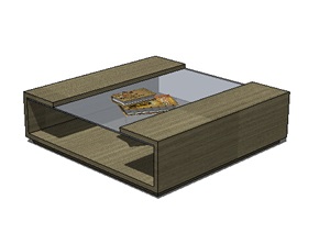 木材质与玻璃拼接茶几SU(草图大师)模型