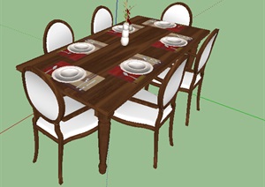 现代独特详细的餐桌椅组合SU(草图大师)模型