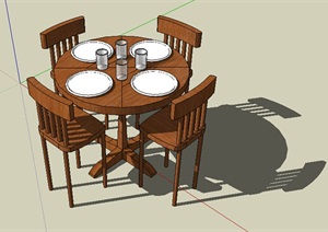 现代木桌独特详细的餐桌椅设计SU(草图大师)模型