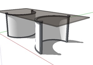 现代详细玻璃桌子SU(草图大师)模型