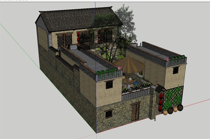 农家小院民居住宅楼设计su模型(2)
