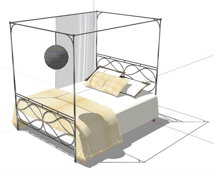 某室内详细完整的卧室床设计su模型