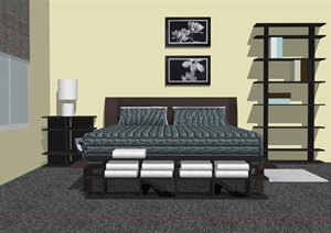 现代独特详细完整卧室床SU(草图大师)模型