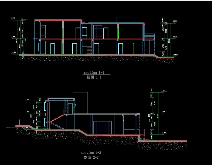 山地别墅建筑设计cad结构带效果图(6)