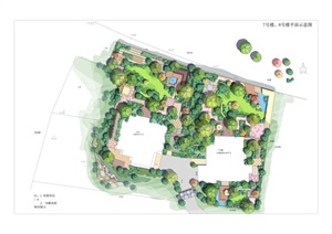 水彩清新风格别墅庭院景观设计PSD平面图