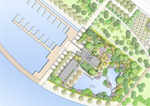 水彩清新风格滨水码头PSD景观设计平面