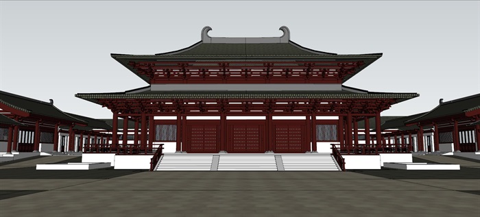 唐代风格寺庙宗教建筑SU模型(1)