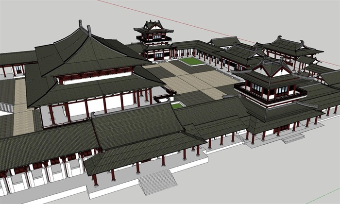 唐代风格寺庙宗教建筑SU模型(3)