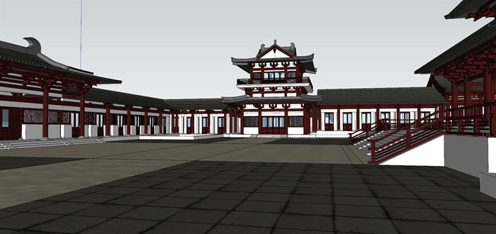 唐代风格寺庙宗教建筑SU模型(5)