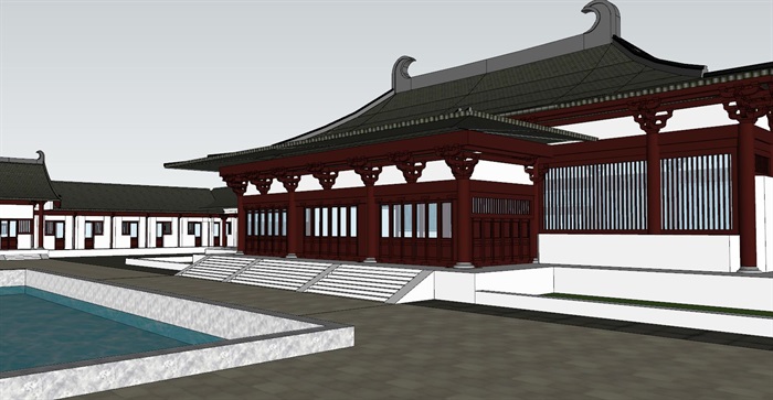 唐代风格寺庙宗教建筑SU模型(6)