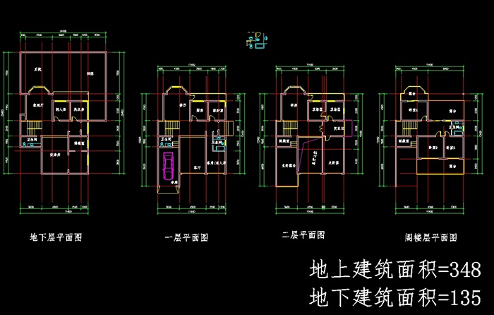 双拼别墅多层建筑设计cad方案图(1)