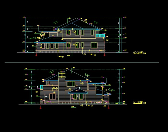 独栋多层别墅建筑cad方案图(1)