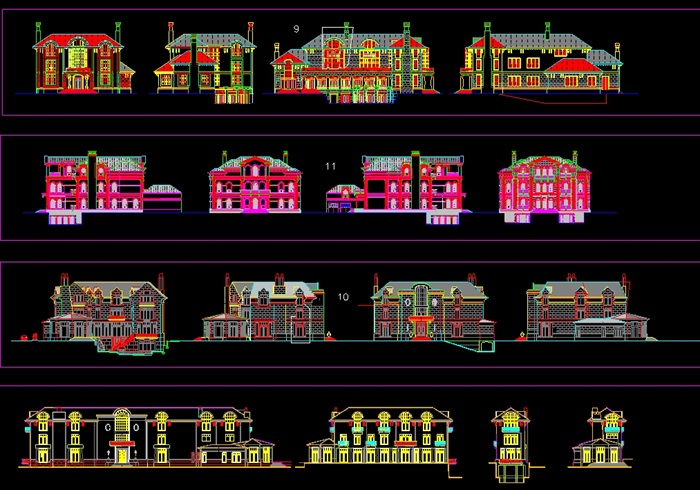 欧式多种别墅cad外立面图集(1)