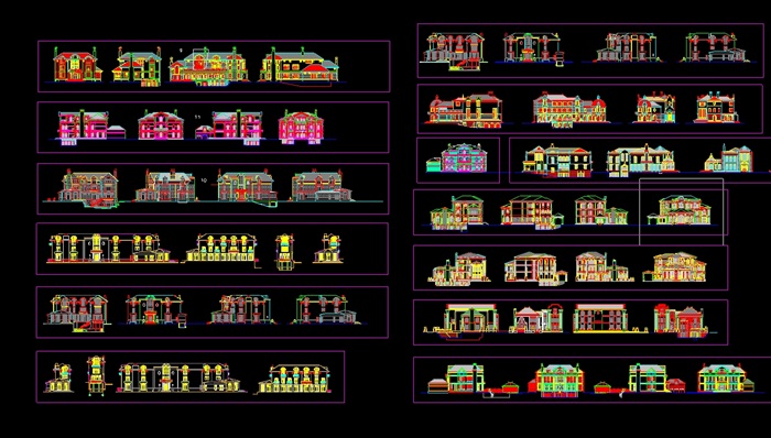 欧式多种别墅cad外立面图集(3)