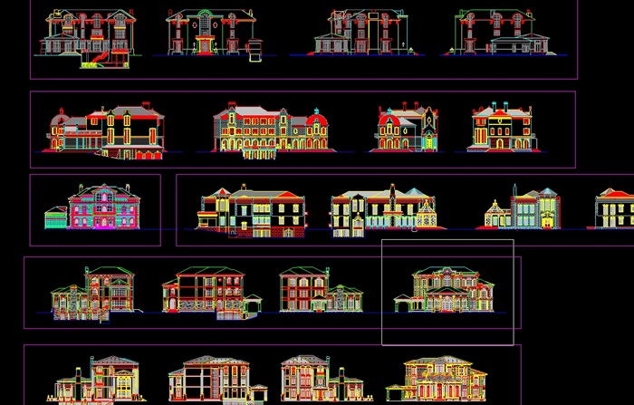 欧式多种别墅cad外立面图集(2)