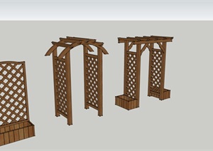 三款木制花架设计SU(草图大师)模型