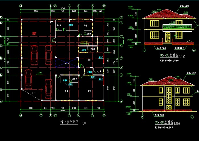 豪华别墅B型建筑设计cad方案图(1)