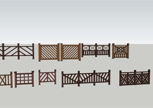 多种木围栏设计SU(草图大师)模型