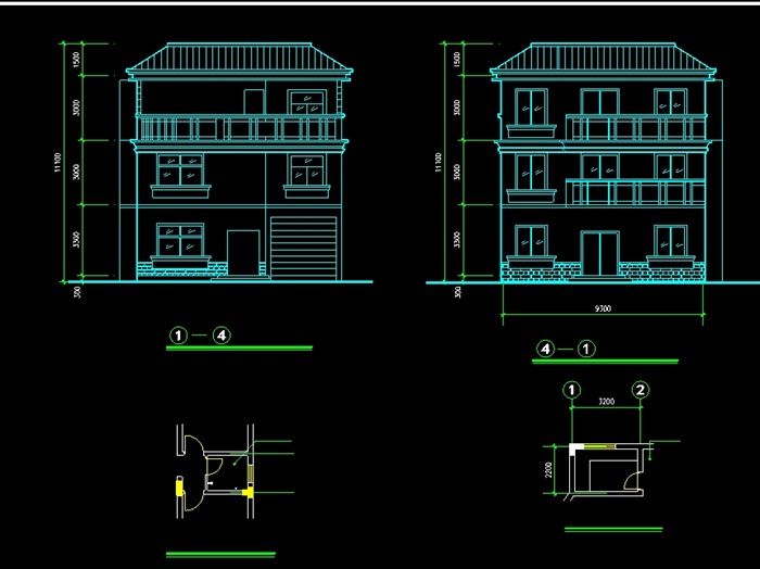 多层独栋欧式别墅设计cad方案图(3)