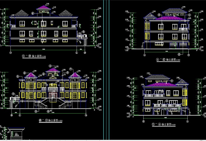 独栋欧式多层别墅设计cad施工图及效果图(2)