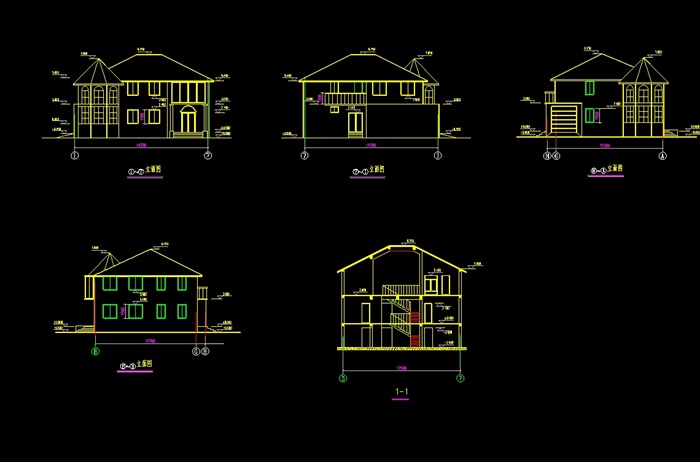 独栋多层别墅建筑cad结构图纸(1)