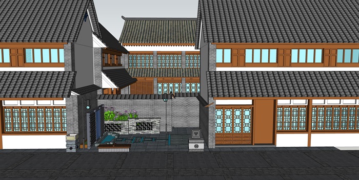 中式小院落建筑设计su模型
