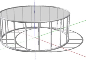 现代圆形详细玻璃桌子设计SU(草图大师)模型