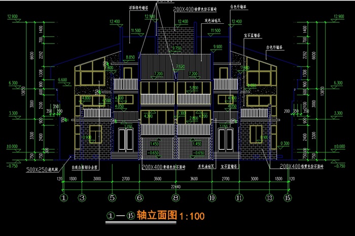 资兴联体中式别墅建筑设计cad施工图(1)