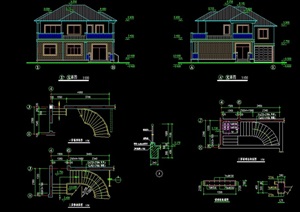 独栋多层详细的全套别墅建筑设计cad方案图