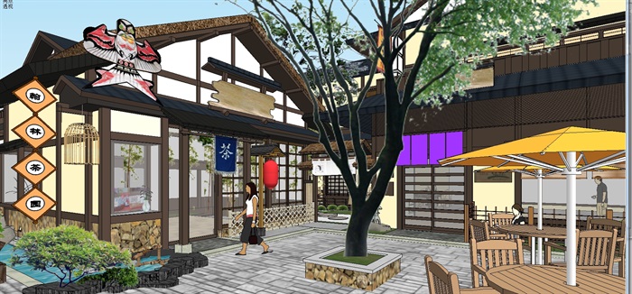 一个日式风情商业街建筑与景观规划方案SU模型(1)