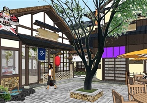 一个日式风情商业街建筑与景观规划方案SU(草图大师)模型